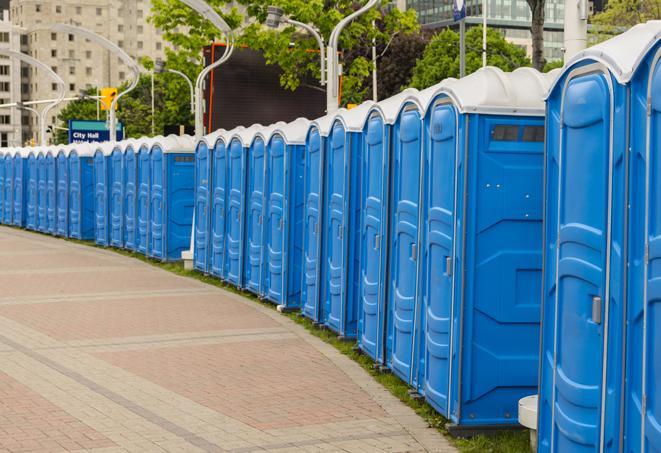 clean and convenient portable restrooms set up at a community gathering, ensuring everyone has access to necessary facilities in Garland